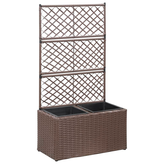 Trellis Raised Bed with 2 Pots Poly Rattan Brown