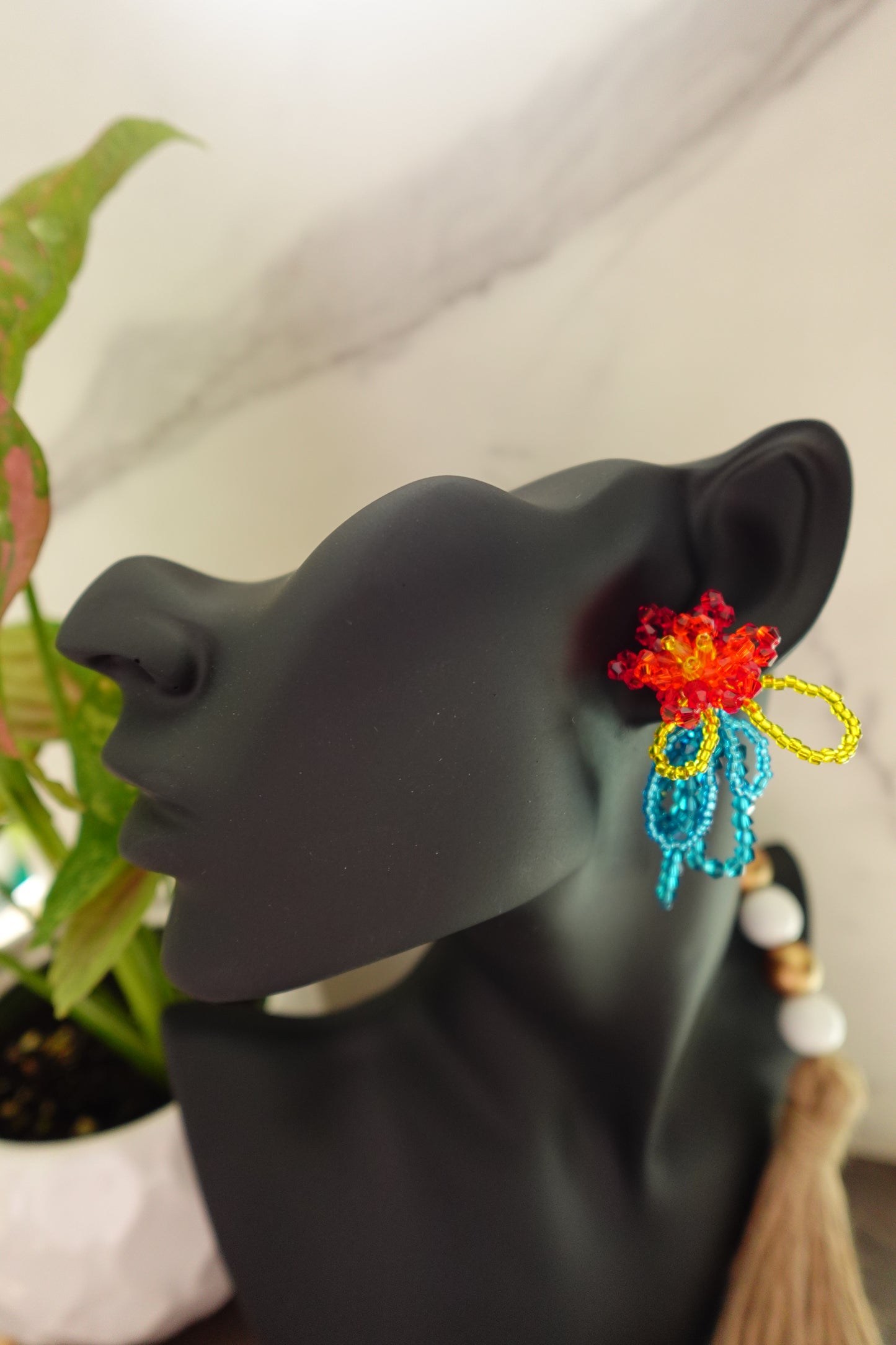 Beaded Flower Cluster Earrings