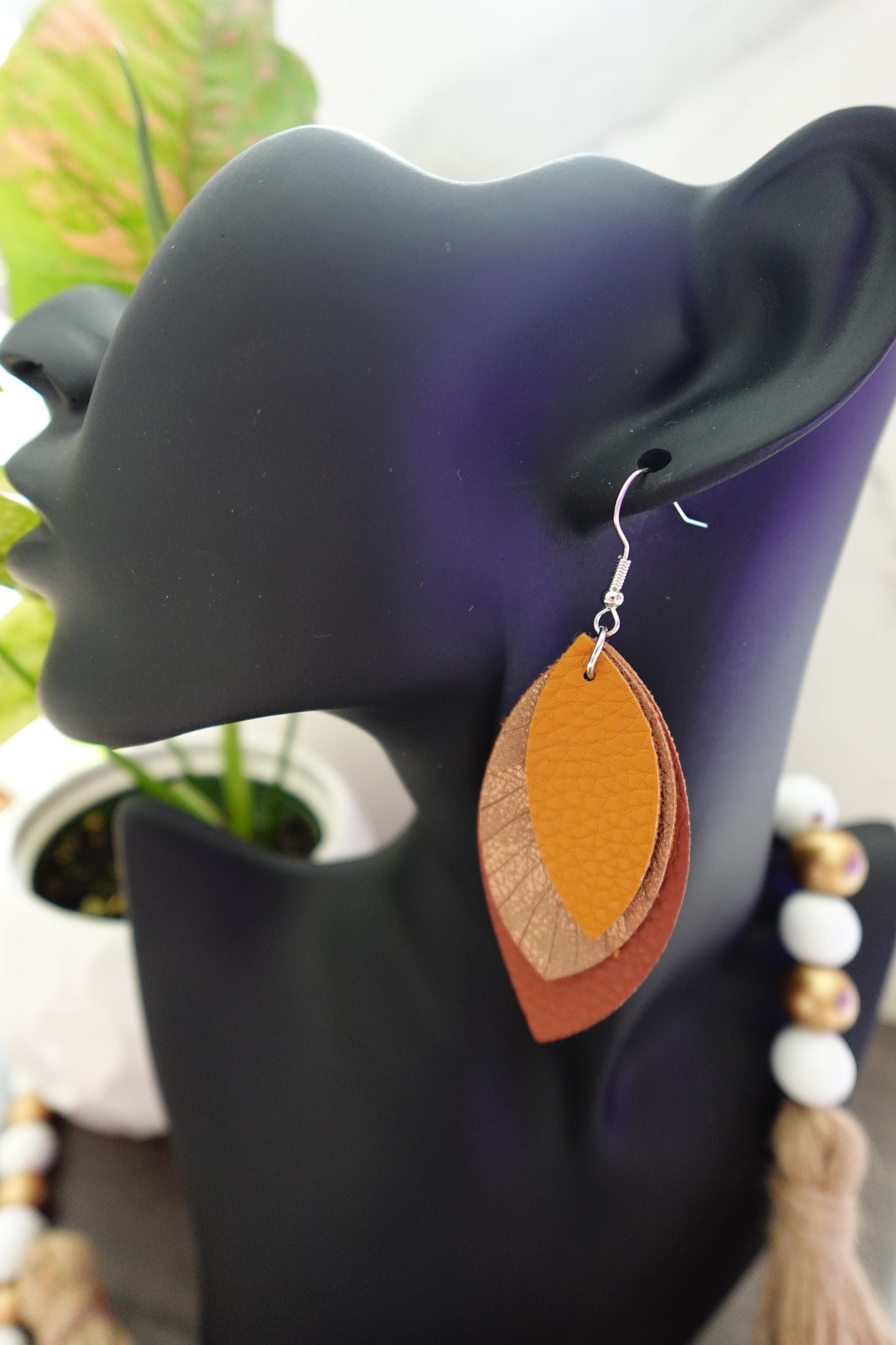 Boho Leather Leaf Earrings