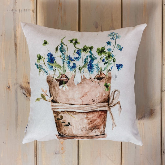 Watercolor Flower Pot | Planter | Throw Pillow | Spring Flowers |